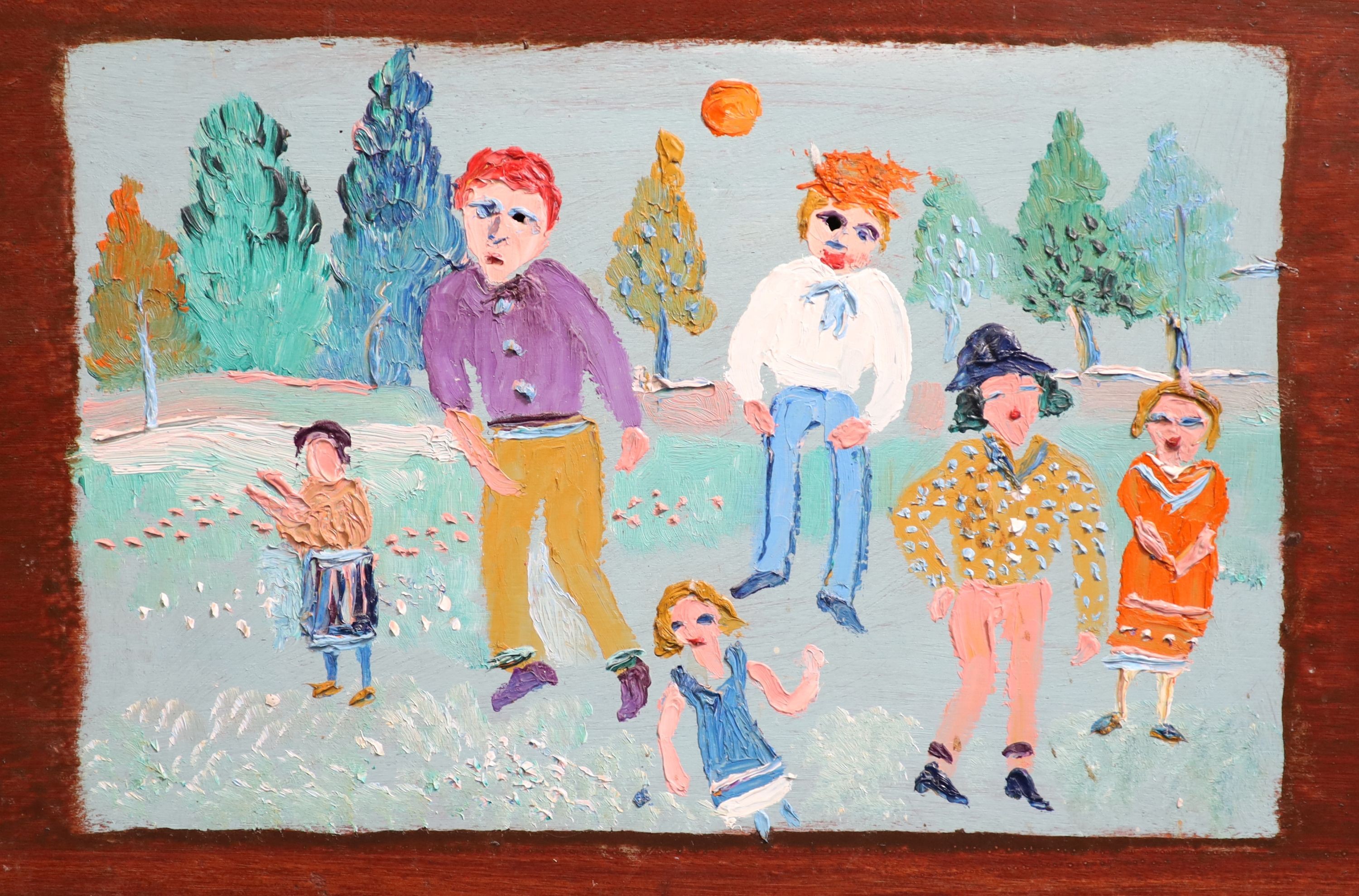 Fred Yates (1922-2008), Young family, Oil on wooden panel, 22 x 33.5cm.